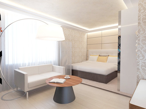 Дизайн совмещенной со спальней гостиной